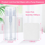 1080PCS Lint Free Nail Wipes with Pump Dispenser | Gel Nail Polish Remover Pads Soft Non-Woven Nail Wipes for Nail Polish Remove and Acrylic Nail Supplies