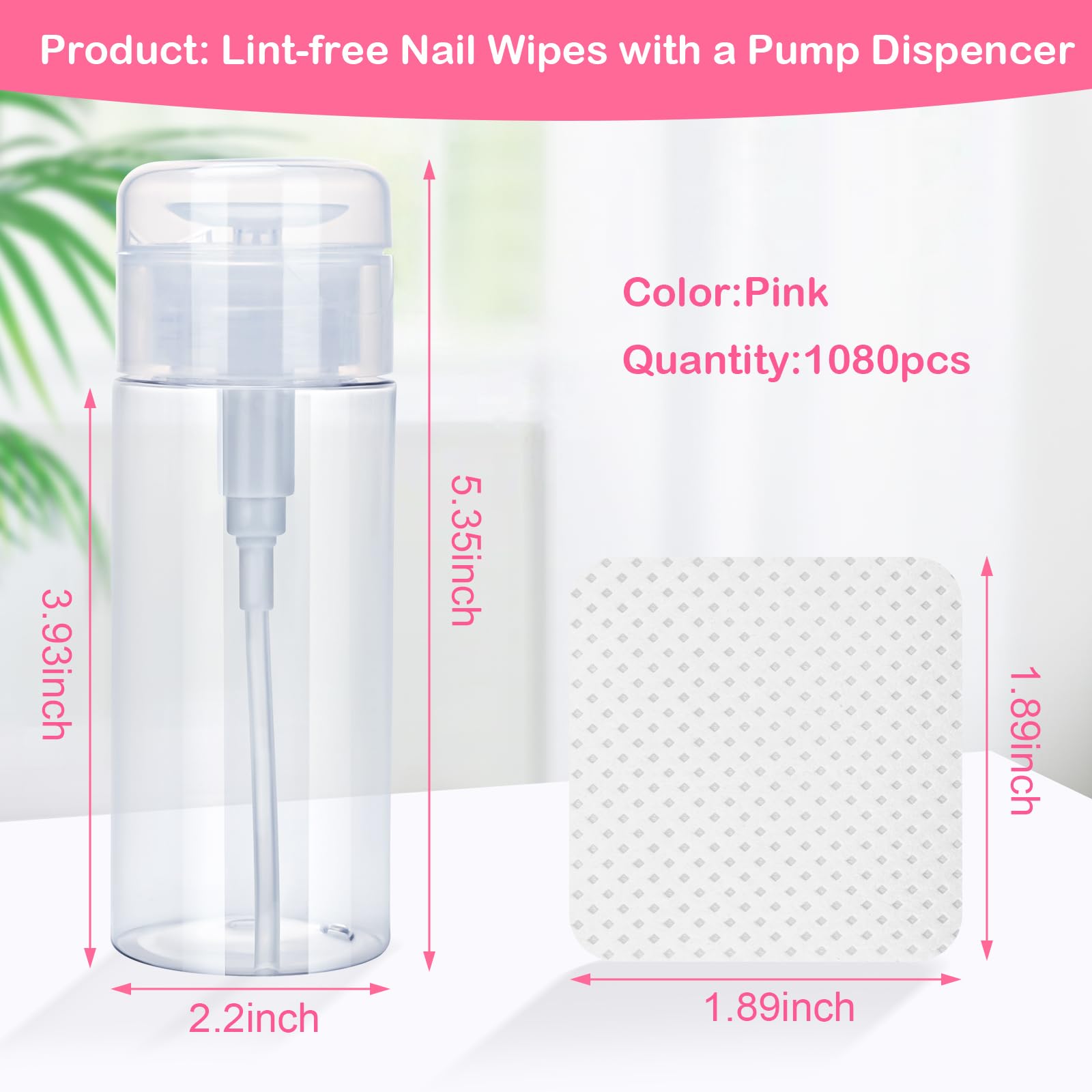 1080PCS Lint Free Nail Wipes with Pump Dispenser | Gel Nail Polish Remover Pads Soft Non-Woven Nail Wipes for Nail Polish Remove and Acrylic Nail Supplies