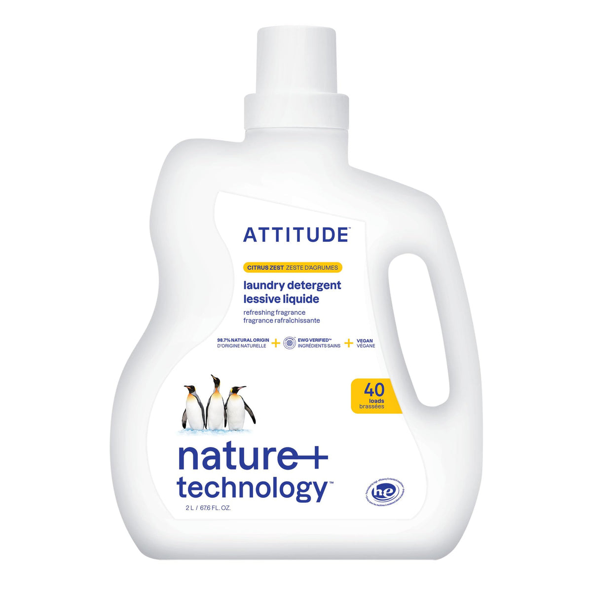 ATTITUDE Liquid Laundry Detergent, EWG Verified, Citrus Zest, 40 Loads