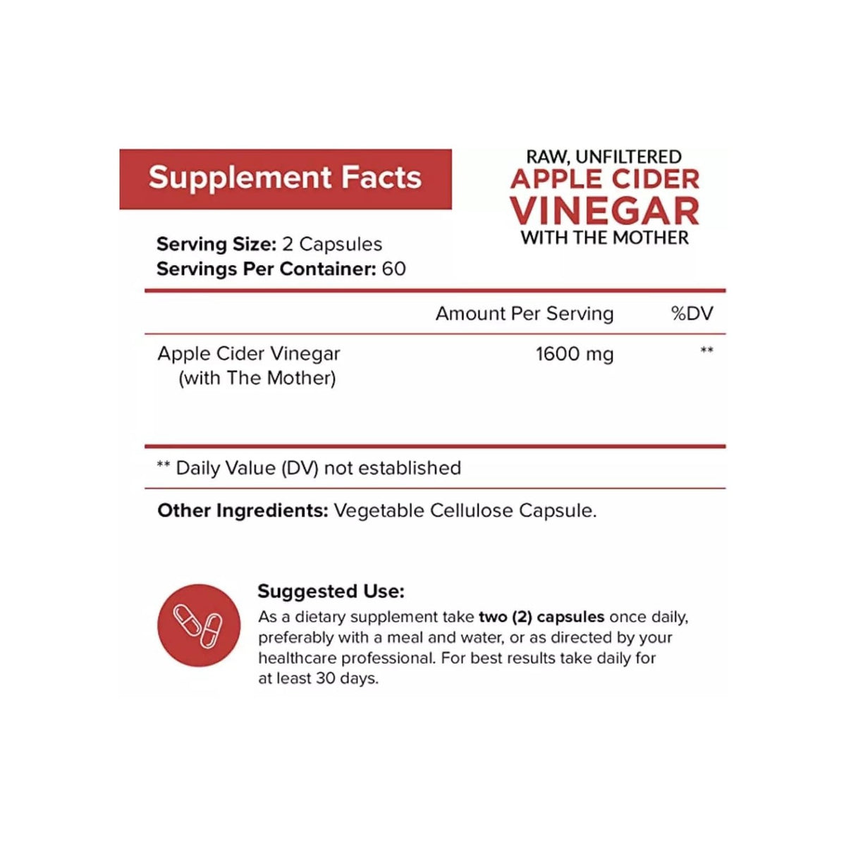 NutriFlair Apple Cider Vinegar Capsules with Mother 1600mg, 120 Capsules