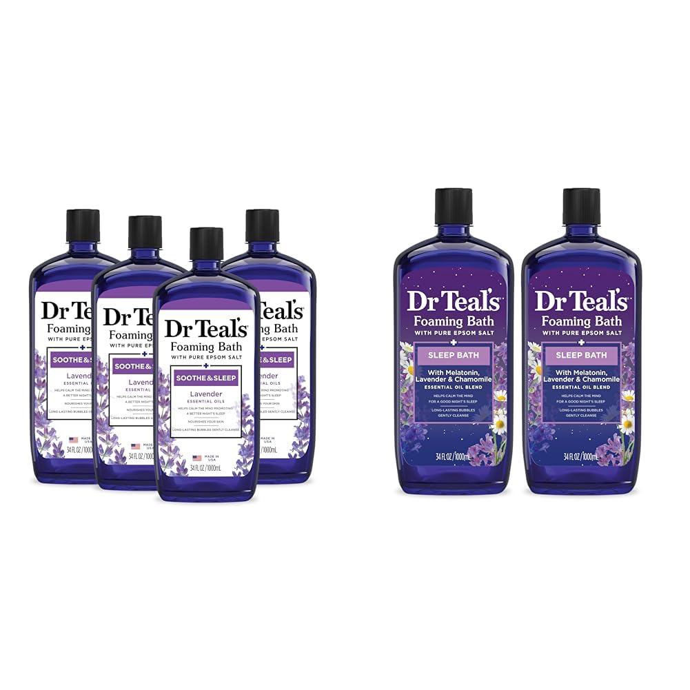 Dr Teal's Foaming Bath with Pure Epsom Salt, Soothe & Sleep with Lavender, 34 fl oz (Pack of 4)