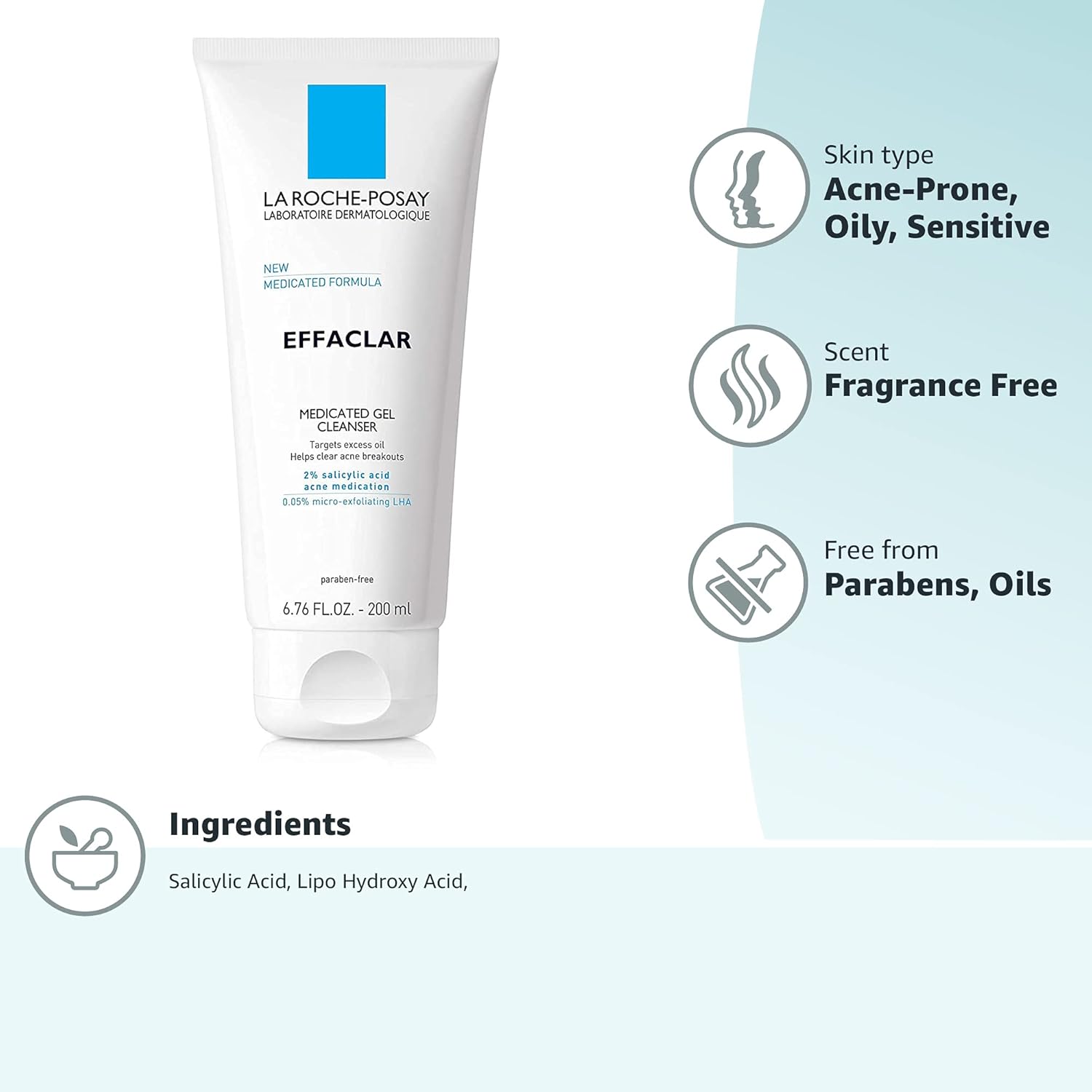 Buy now La Roche-Posay Effaclar Medicated Gel Cleanser, 2% Salicylic Acid Cleanser + LHA + Glycerin, Dermatologist Tested Foaming Acne Face Wash, Clear & Prevent Acne Breakouts, Oil Free, Targets Excess Oil at indiglob india