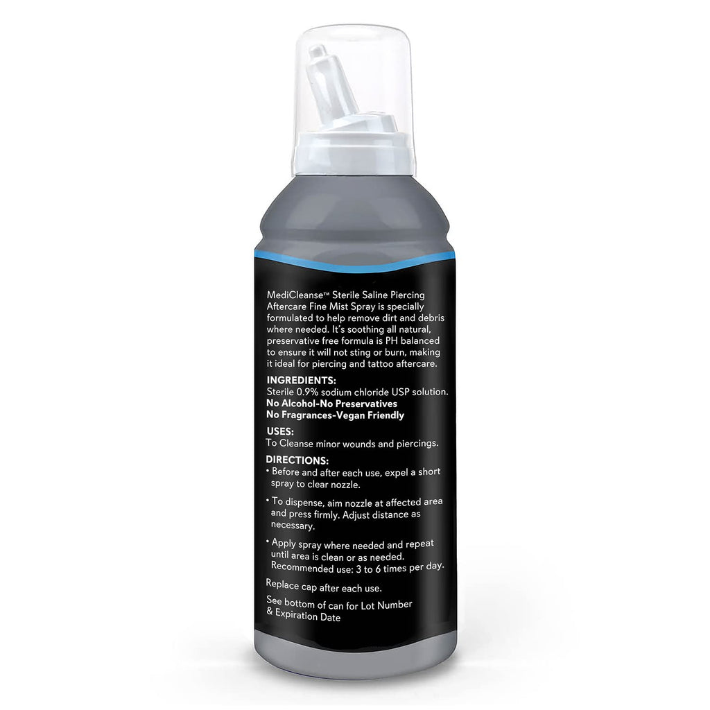 MediCleanse Sterile Saline Piercing Aftercare Fine Mist Spray 7.5 Oz 2 Pack | Promotes Healing For All Body Piercings & Tattoos, All Natural, Preservative Free, No Alcohol, Vegan Friendly, Made in USA