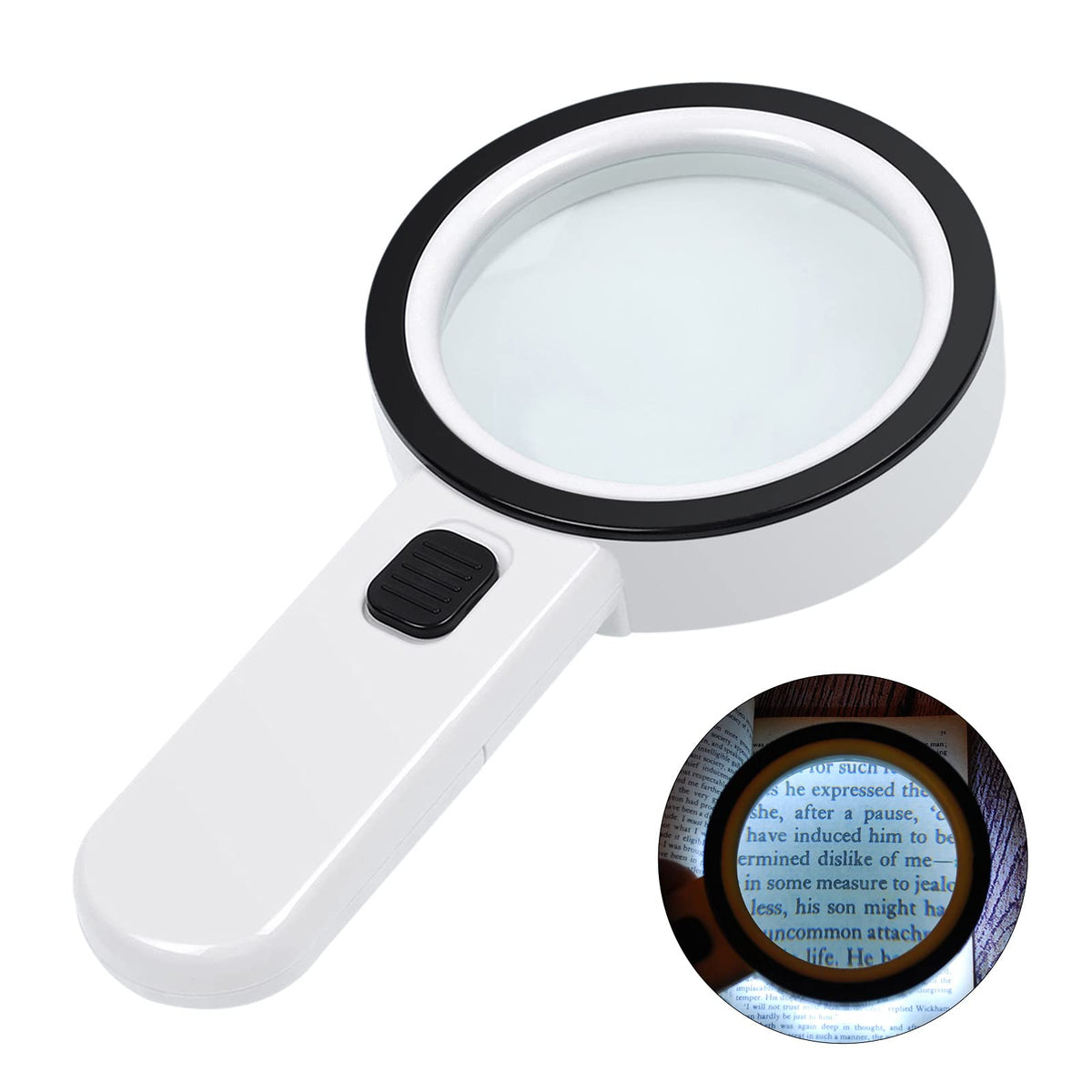 Handheld Magnifying Glass with Light Double-Layer Glass Lens for Reading