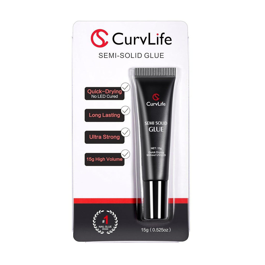 CurvLife Semi Solid Nail Glue, 15g Strong Nail Glue for Press On Nails | No UV Lamp Needed, Air-Dry Nail Glue Gel Has Gap-Filling Texture for Nail Tips and Press-Ons with Quick, Long-Lasting Hold