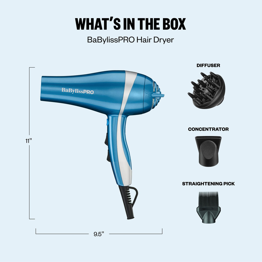 BaBylissPRO Nano Titanium 2000-Watt Blow Dryer with Concentrator Nozzle, Professional Grade Ionic Corded Styling Tool for Hair
