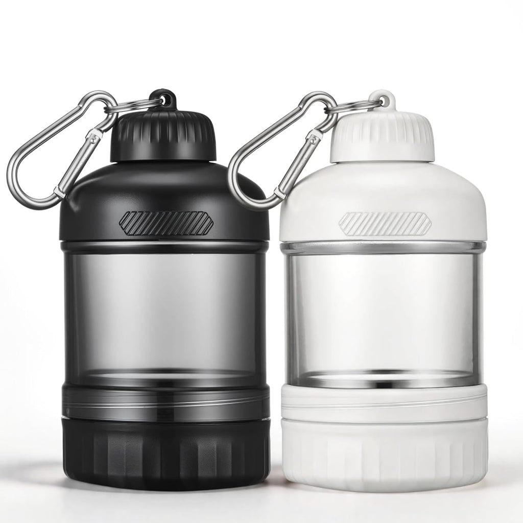 2 Pcs Protein Powder Container to Go, Portable Protein Powder Dispenser with 2 Stackable, Suit for Workout, Fitness, Travel（Black & White）