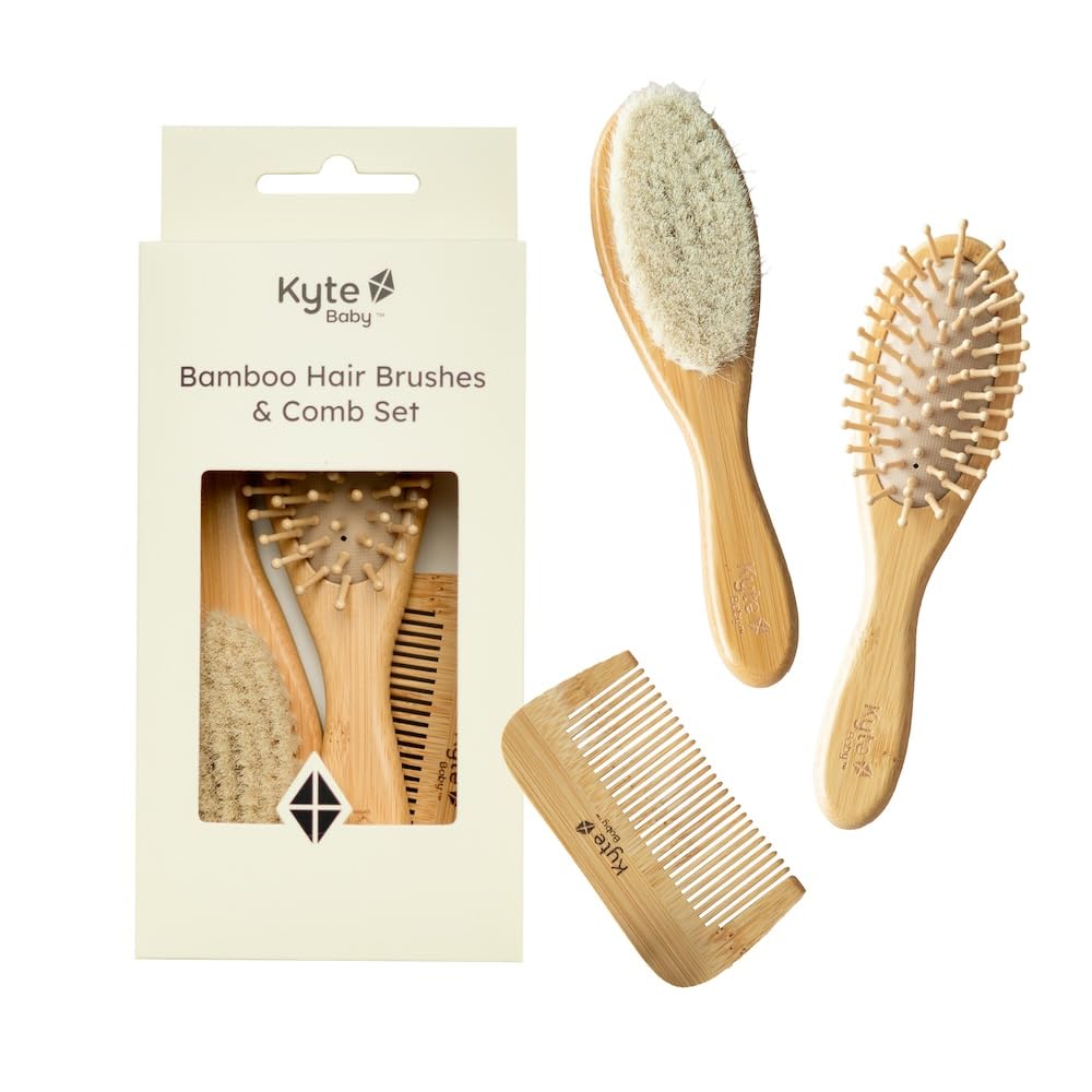 Buy now Kyte BABY Bamboo 3-Piece Brush Set - 1 Goat Hair Brush, 1 Wooden Bristle Brush and 1 Bamboo Comb at indiglob india