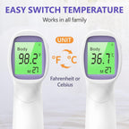 Non‑Contact Forehead Thermometer, 1‑Sec Infrared Thermometer for Baby Kids Adults, Fever Alarm with 3‑Color Backlight, 32‑Memory, Body & Surface Mode, °F/°C Switch, FDA Cleared