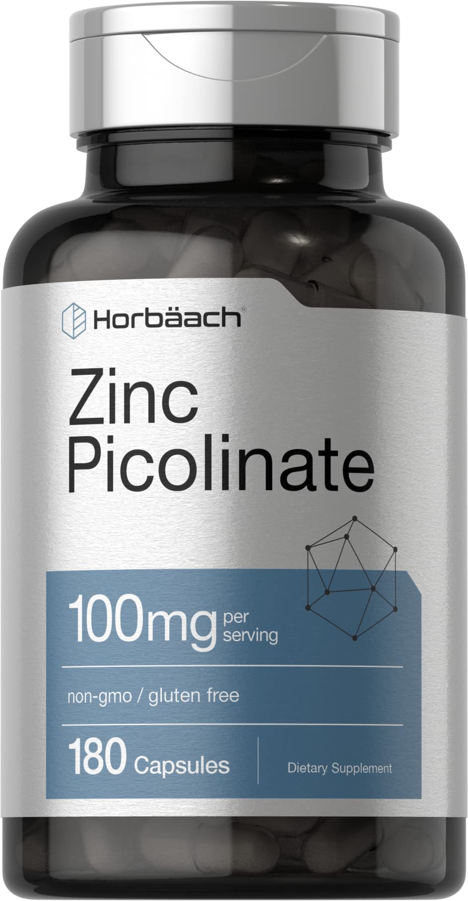 Horbäach Zinc Picolinate 100mg | 180 Capsules | High Potency