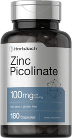 Horbäach Zinc Picolinate 100mg | 180 Capsules | High Potency