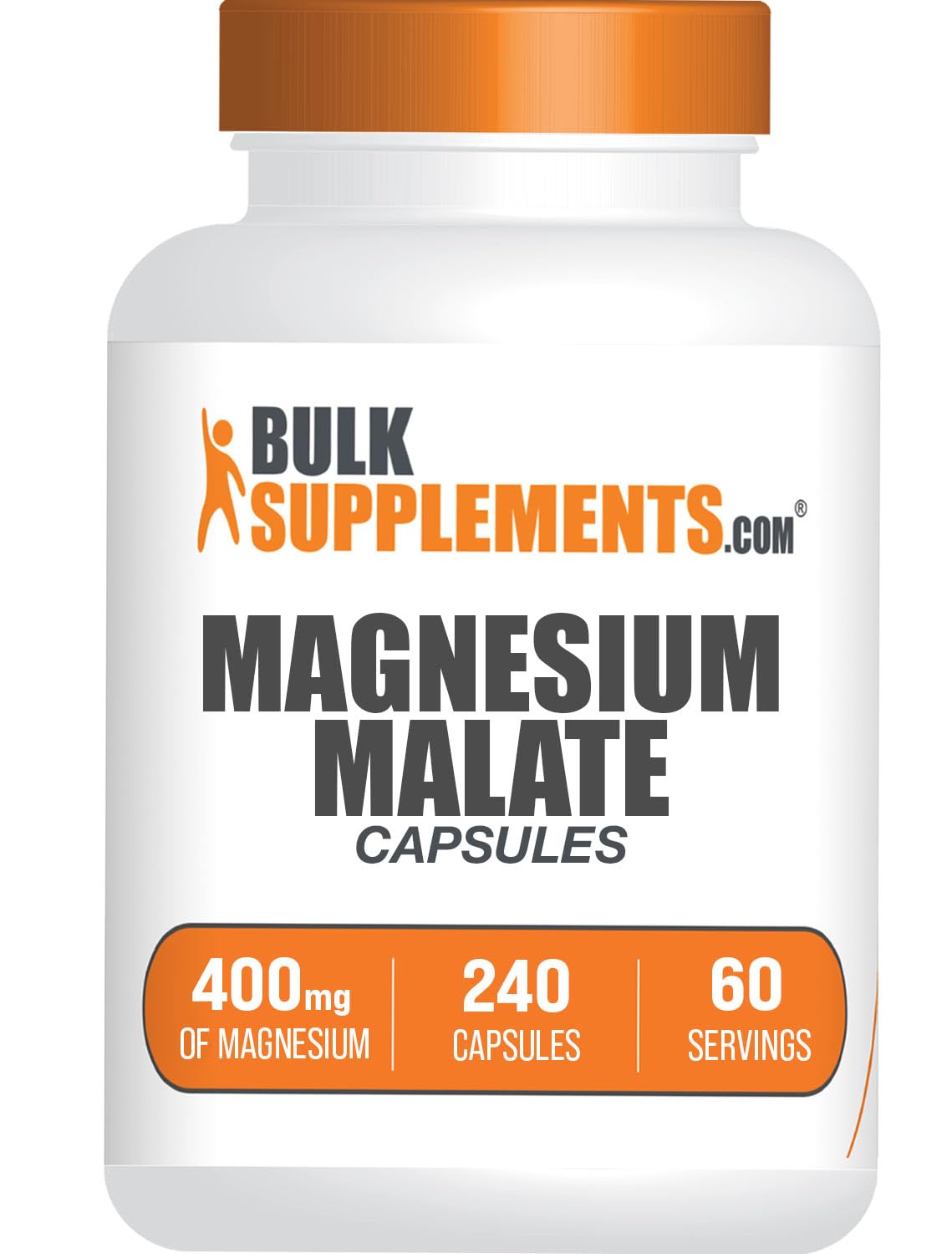 BulkSupplements.com Magnesium Malate Capsules - Magnesium Supplement, Magnesium Malate 400mg - Essential & Gluten Free, 4 Capsules per Serving, 240 Count (Pack of 1)
