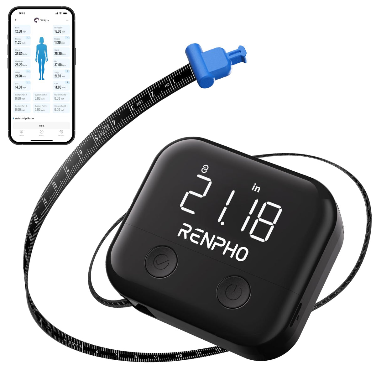 RENPHO Smart Body Measuring Tape for Weight Loss, Rechargeable, LED Display