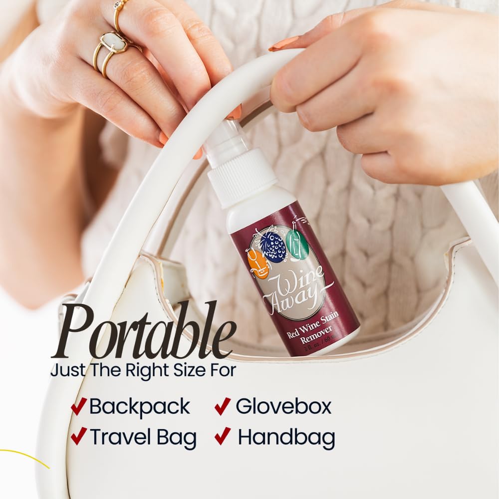 Wine Away Red Wine Stain Remover Spray Bundle, Fabric, Upholstery & Carpet Cleaner Solution, Removes Wine Spots & Laundry Stains, Fast-Acting Spot Treatment, 12oz Home & 2oz Travel Size