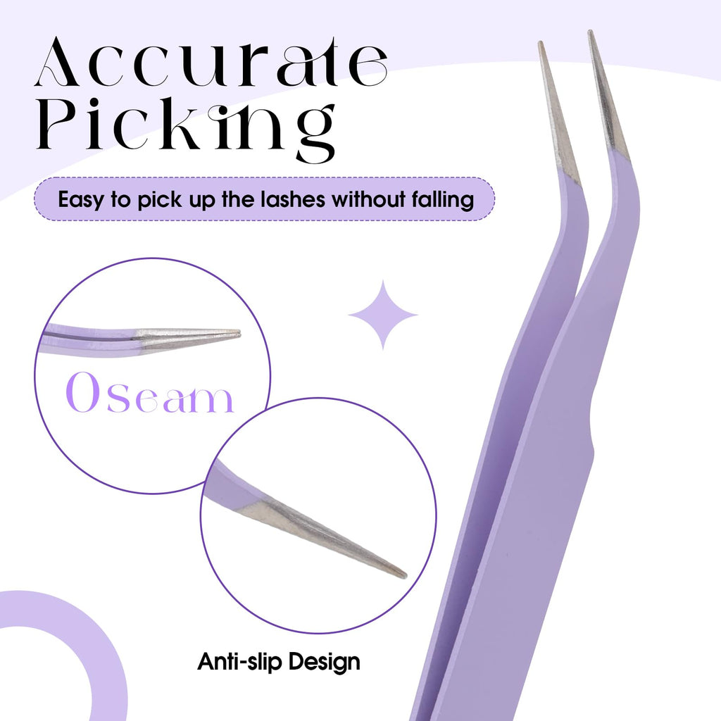 WENDY LASHES Tweezers for Eyelash Extensions, Lash Applicator Tool Purple | Precision Tip, Stainless Steel, Anti-slip Grip, Professional Grade