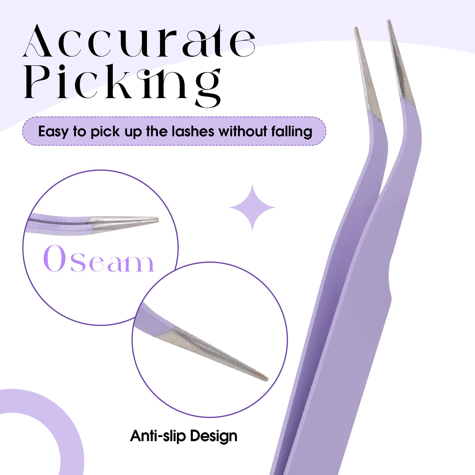 WENDY LASHES Tweezers for Eyelash Extensions, Lash Applicator Tool Purple | Precision Tip, Stainless Steel, Anti-slip Grip, Professional Grade