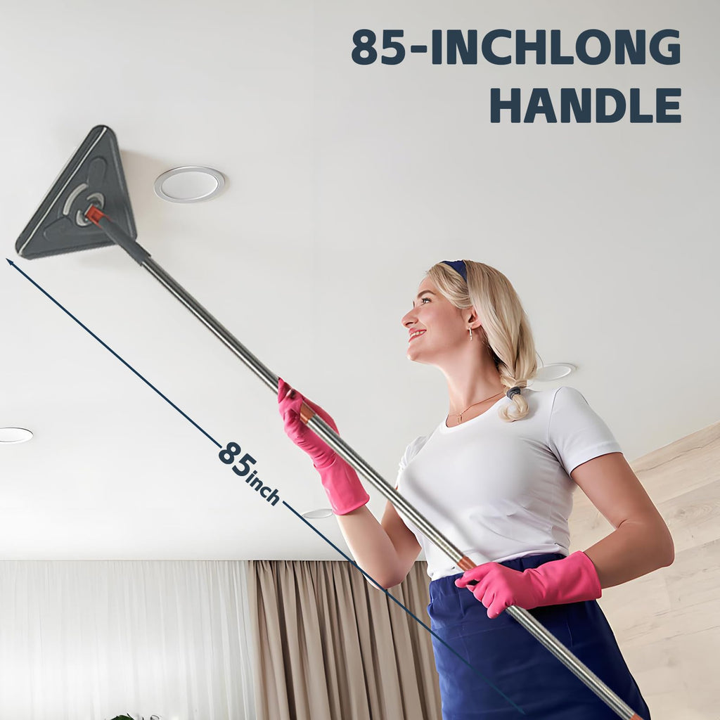 Long Handle Wall Mop & Baseboard Cleaner - Multi-Surface Dusting Tool for Walls, Floors, Baseboards - Wet/Dry Cleaning Mop with Adjustable Handle (Home & Kitchen Use)