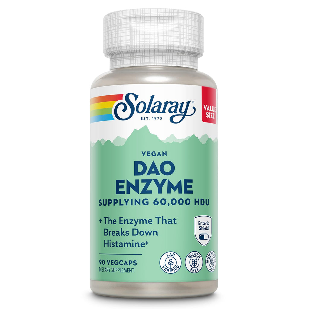 SOLARAY DAO Enzyme 60000 HDU, 30 VegCaps | Histamine Digestion Support, Plant Based DAO Enzyme, Enteric Coated, 30 Servings, Vegan, Lab Verified