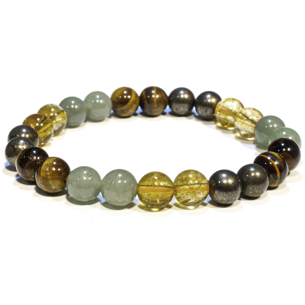 ANAYA AGATE Money Wealth Success Bracelet - Pyrite Green Aventurine Tiger Eye Citrine Bracelet Set for Men Women Healing Calming Anxiety Stress Relief Pulseras Para Hombres Mujer Stocking Stuffers