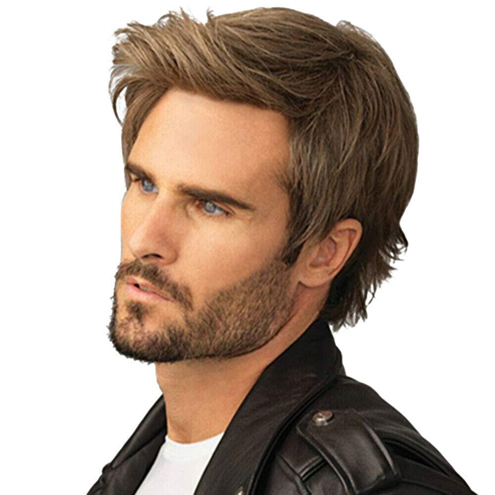 Buy now Kaneles Short Curly Mens Black Wig Fluffy Synthetic Cosplay Halloween Hair Wig for Male Guy Brown mix at indiglob india