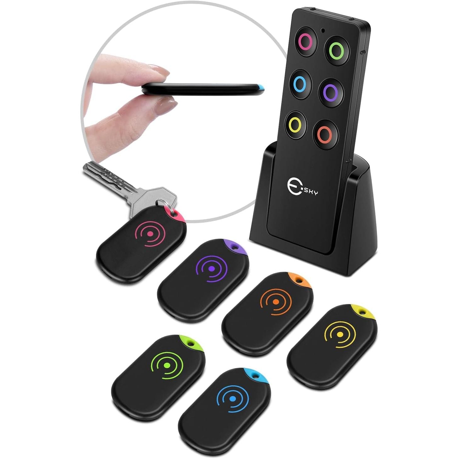 Buy now Esky Key Finder Locator with Sound, Stick-on TV Remote Control Finder, Item Locator Tags with 85dB Noise Sound 6 Receivers, Wallet Tracker Key Finders for Finding Keys, Remote Gift Idea Ultra-slim Black at indiglob india