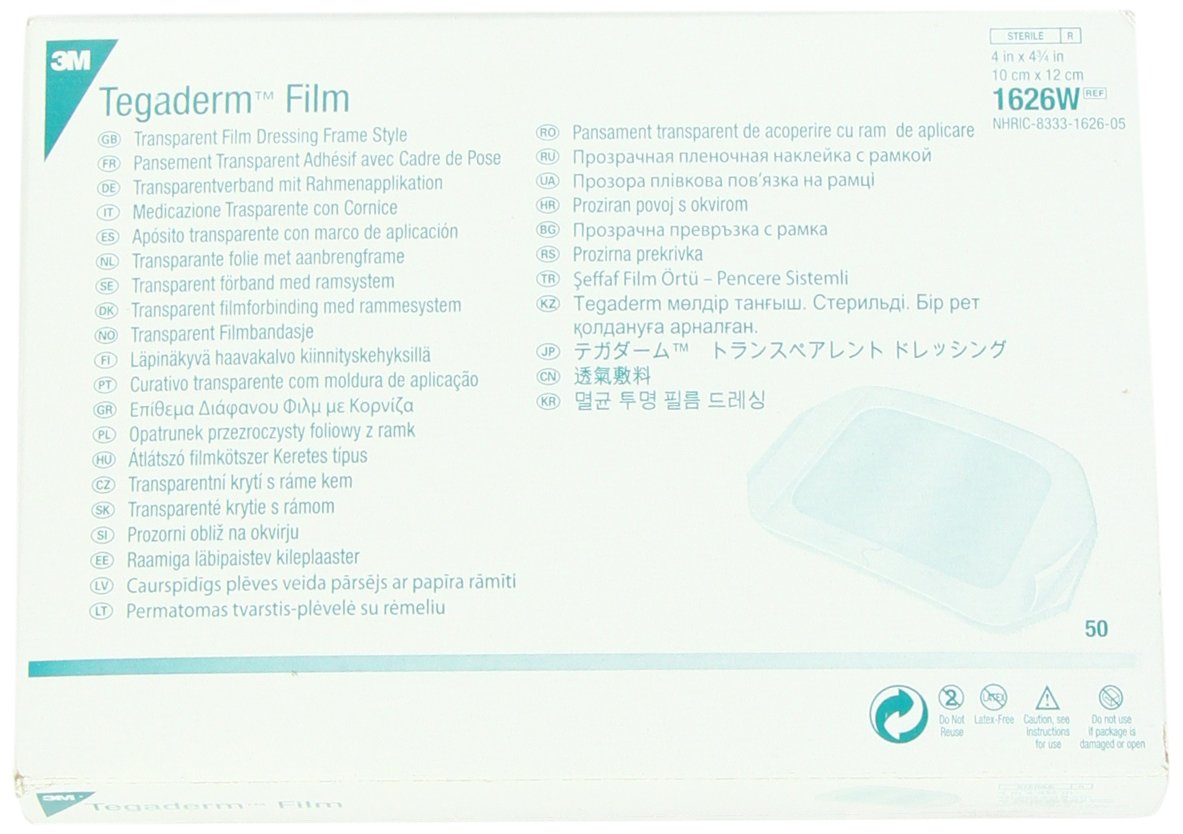 3M Tegaderm Transparent Dressing with Label 4" x 4 3/4" (10 x 12 cm)50 per Box #1626W