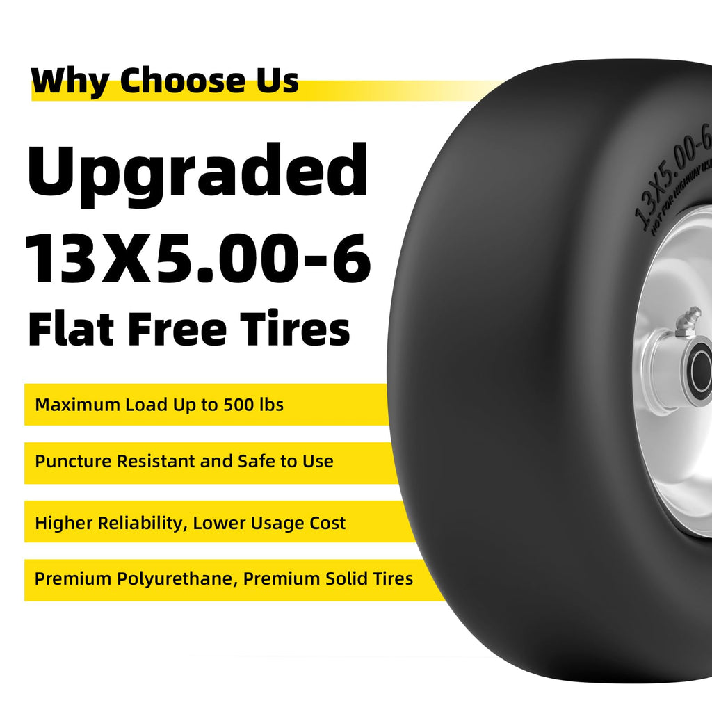 RONPOW 13x5.00-6 Flat Free Zero Turn Lawn Mower Tires, 500 lbs Load