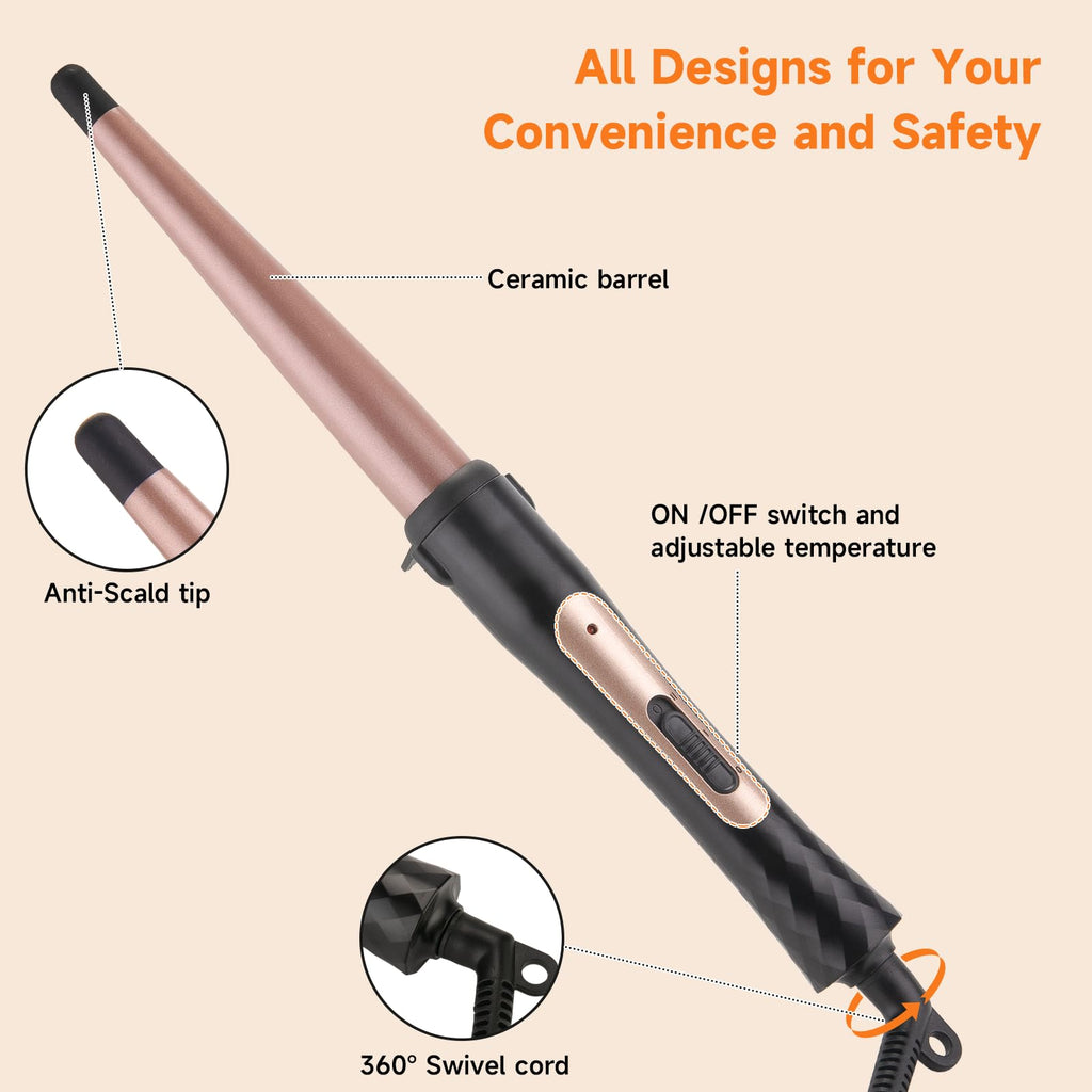 1/2 Inch to 1 Inch Tapered Curling Wand for Short, Medium & Long Hair