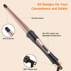 1/2 Inch to 1 Inch Tapered Curling Wand for Short, Medium & Long Hair