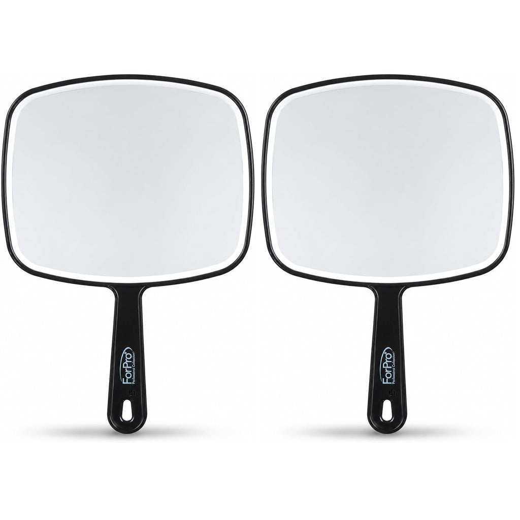 ForPro Professional Collection Extra Large Hand Mirror with Handle, 9" W x 12" L, Multi-Purpose Handheld Mirror with Distortion-Free Reflection, Black (Pack of 2)