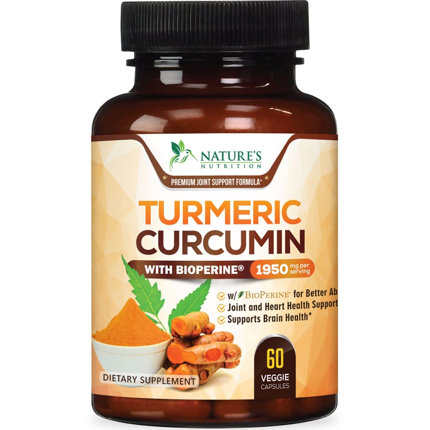 Turmeric Curcumin Supplement 95% Curcuminoids 1950mg with Organic Turmeric & BioPerine Black Pepper Extract for Best Absorption, Natural Vegan Joint Support, Non-GMO, Bottled in USA - 120 Capsules