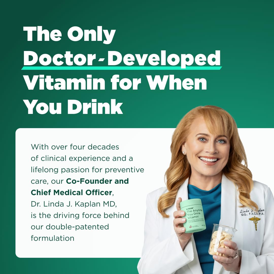 H-PROOF The Anytime You Drink Vitamin, Green Apple, 40 Chewable Tablets | 20 Servings, Supports Liver Health, Replenishes Electrolytes for Hydration, DHM, Milk Thistle, L-Glutathione, Vitamins B & C