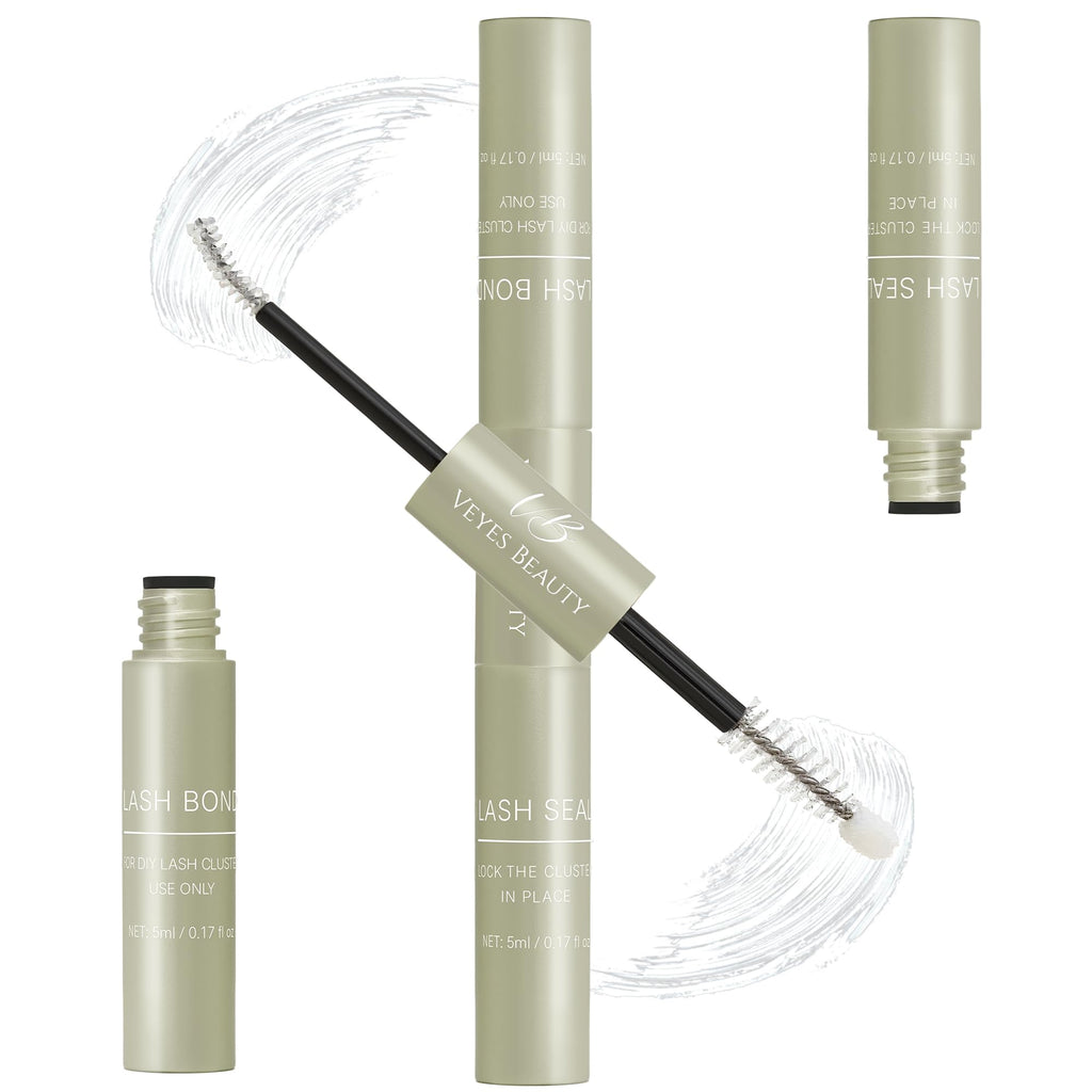 VEYESBEAUTY Lash Bond and Seal Waterproof 2 in 1 Cluster Lash Glue White | Eyelash Extensions Long Lasting Strong Hold Individual Eyelash Glue for Self-Application at Home