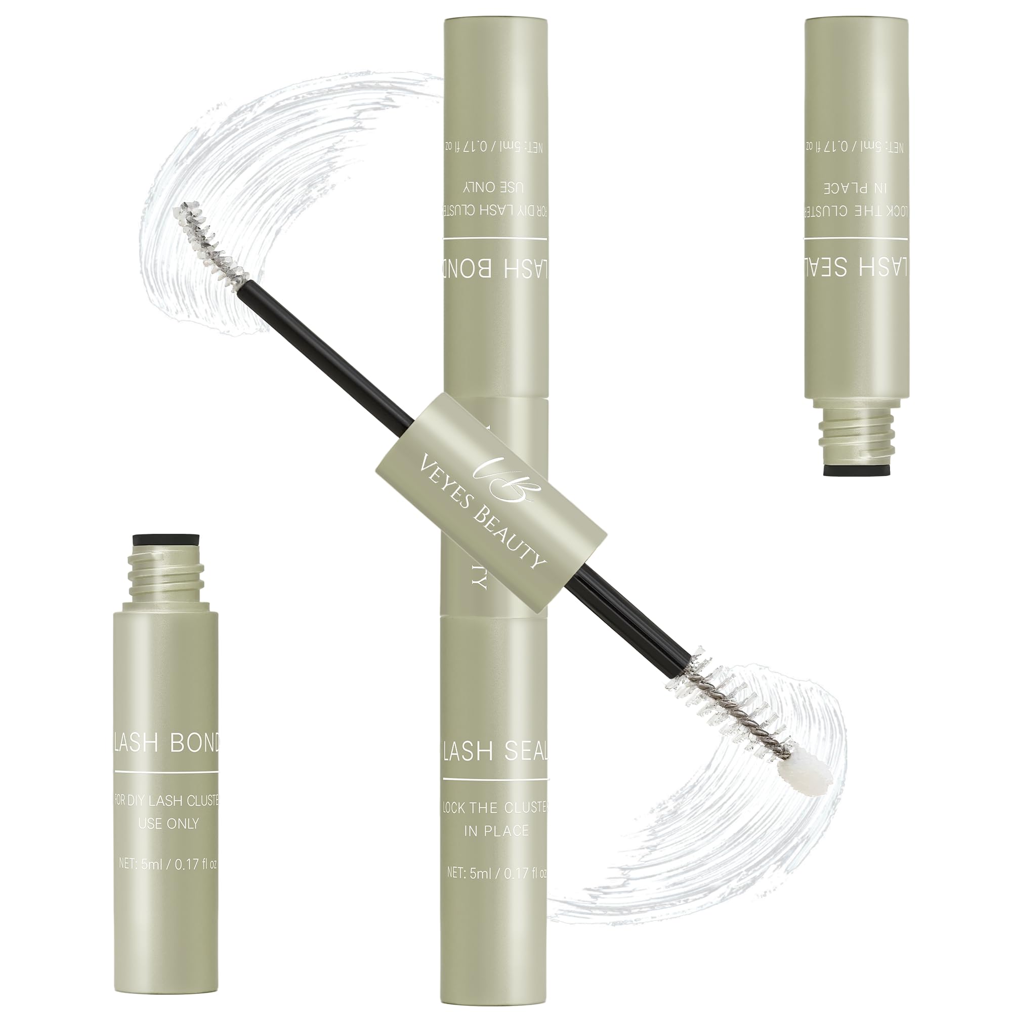 VEYESBEAUTY Lash Bond and Seal Waterproof 2 in 1 Cluster Lash Glue White | Eyelash Extensions Long Lasting Strong Hold Individual Eyelash Glue for Self-Application at Home