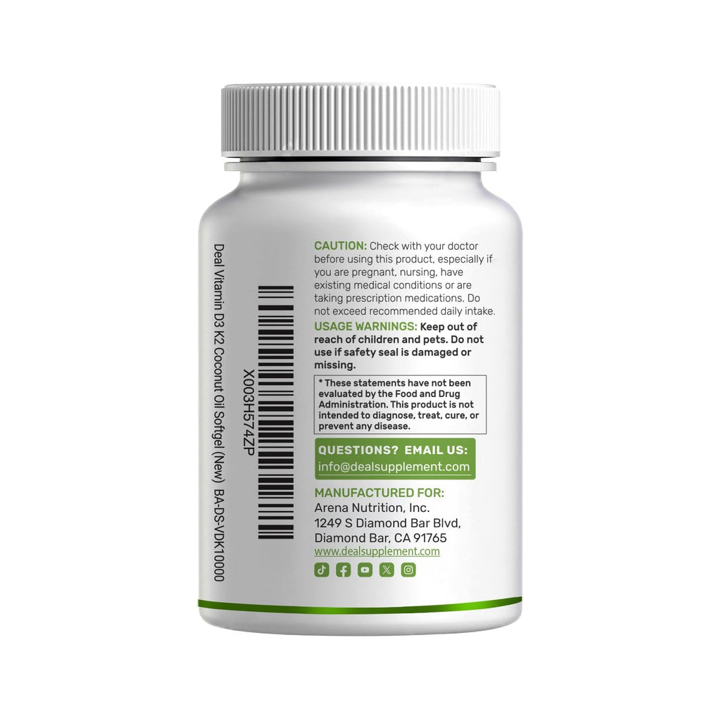 DEAL SUPPLEMENT Vitamin D3 10,000 IU + K2 MK7 200mcg Softgels, 250 Count | 2-in-1 Complex with Virgin Coconut Oil | Easy to Swallow