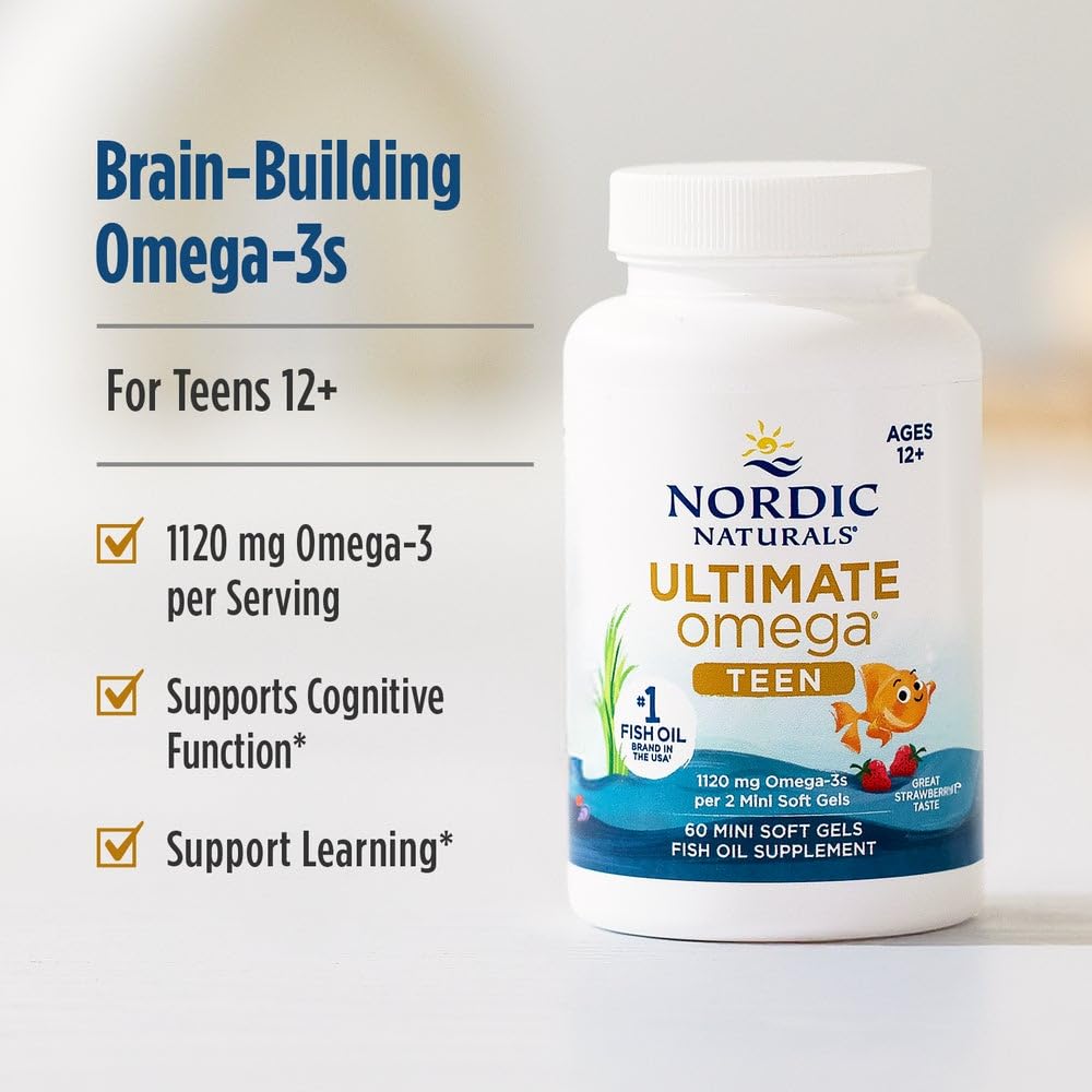 Nordic Naturals Ultimate Omega 2X Teen, 1120mg EPA+DHA, Strawberry, 60Count
