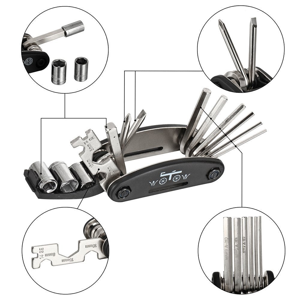 WOTOW 16-in-1 Bike Repair Tool Kit with Tire Levers and Hex Wrenches
