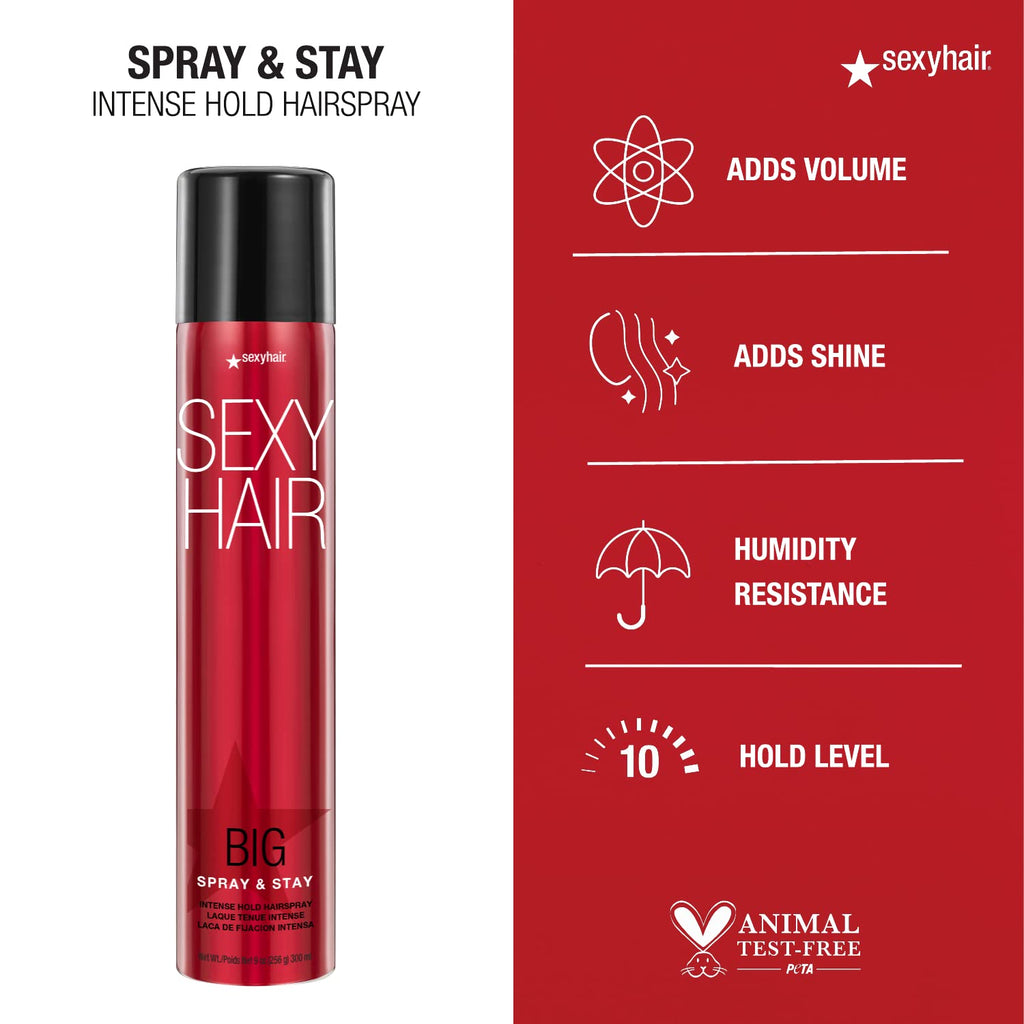 SexyHair Big Spray & Stay Intense Hold Hairspray | Extreme Hold and Shine | Up to 72 Hour Humidity Resistance | All Hair Types
