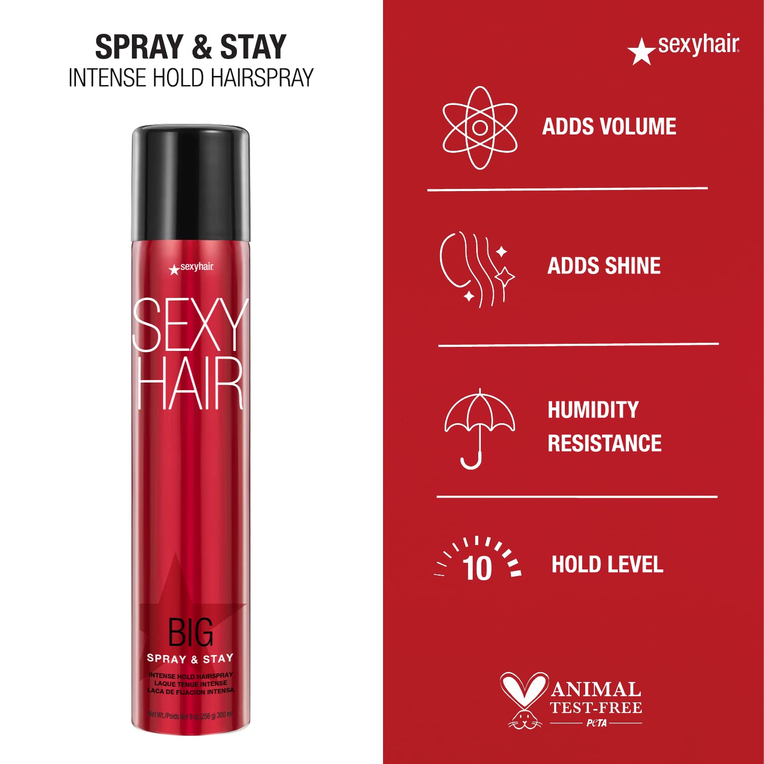 SexyHair Big Spray & Stay Intense Hold Hairspray | Extreme Hold and Shine | Up to 72 Hour Humidity Resistance | All Hair Types