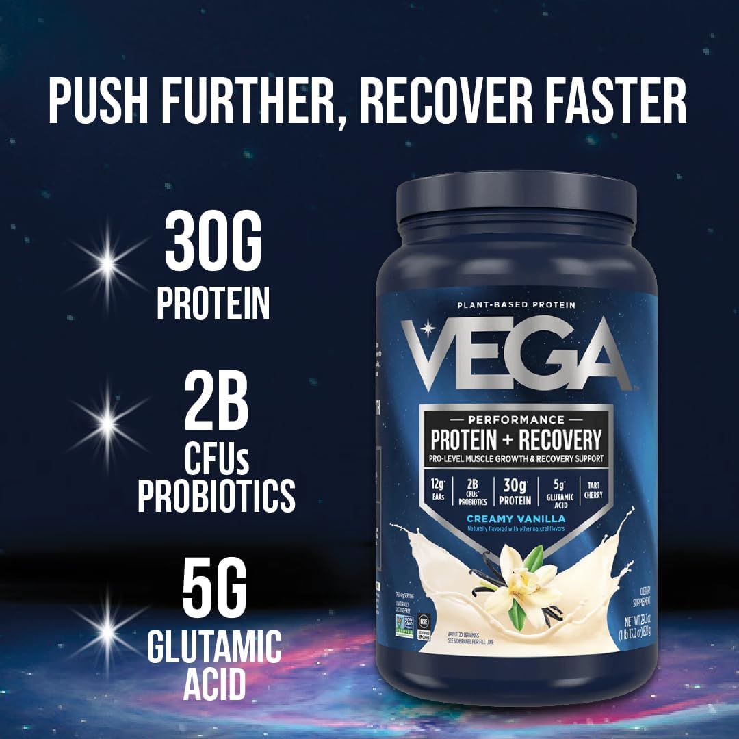 Buy now Vega Sport Vegan Protein Powder + Recovery - 30g Plant Based Protein per Serving, Chocolate, 45 Servings, 5g BCAAs, Probiotics, NSF Certified, For Shakes & Smoothies, 4.4lbs (Packaging May Vary) at indiglob india