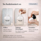 Flowcheer Foaming Hand Soap Refill Tablets in use. Fill, add tablet, and enjoy authentic hand soap in 20 minutes.