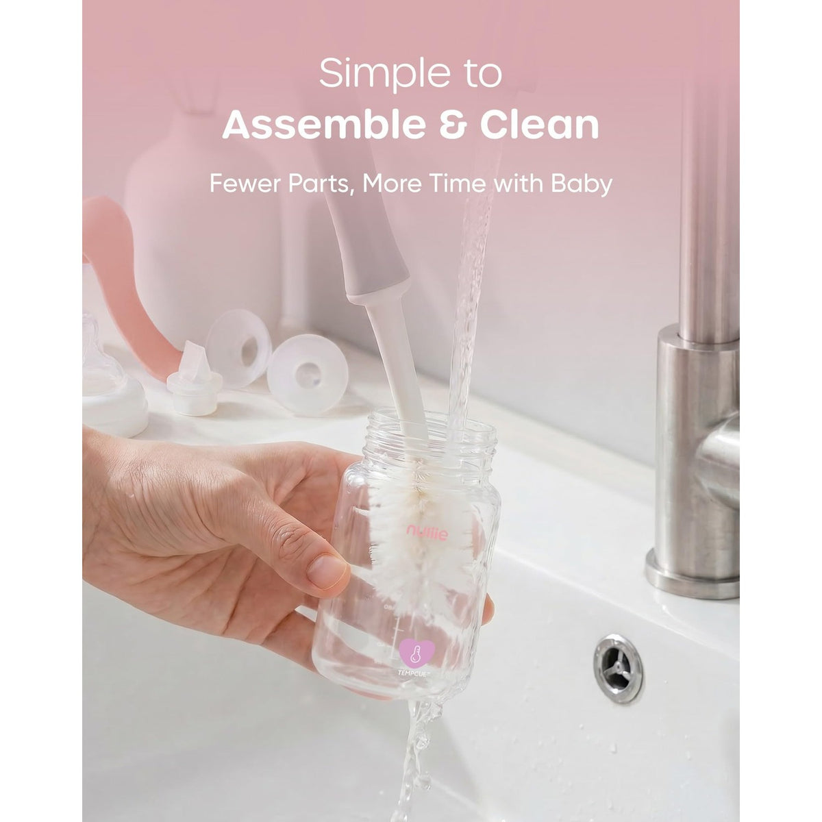 Nuliie 8010 Manual Breast Pump, Adjustable Suction with Temperature-Indicating Bottle, 6oz Wide-Neck Bottle, Narrow-Neck Adapter, Hand Pump Breastmilk with Flanges, BPA-Free, Heat Resistant