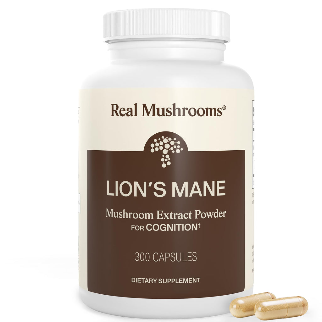 Real Mushrooms Lion's Mane Capsules, Brain, Focus and Cognition, 120ct | Organic Lion's Mane Extract for Wellness, Focus, Clarity Support, Vegan Non-GMO Powder, Daily Use, Verified Beta Glucans