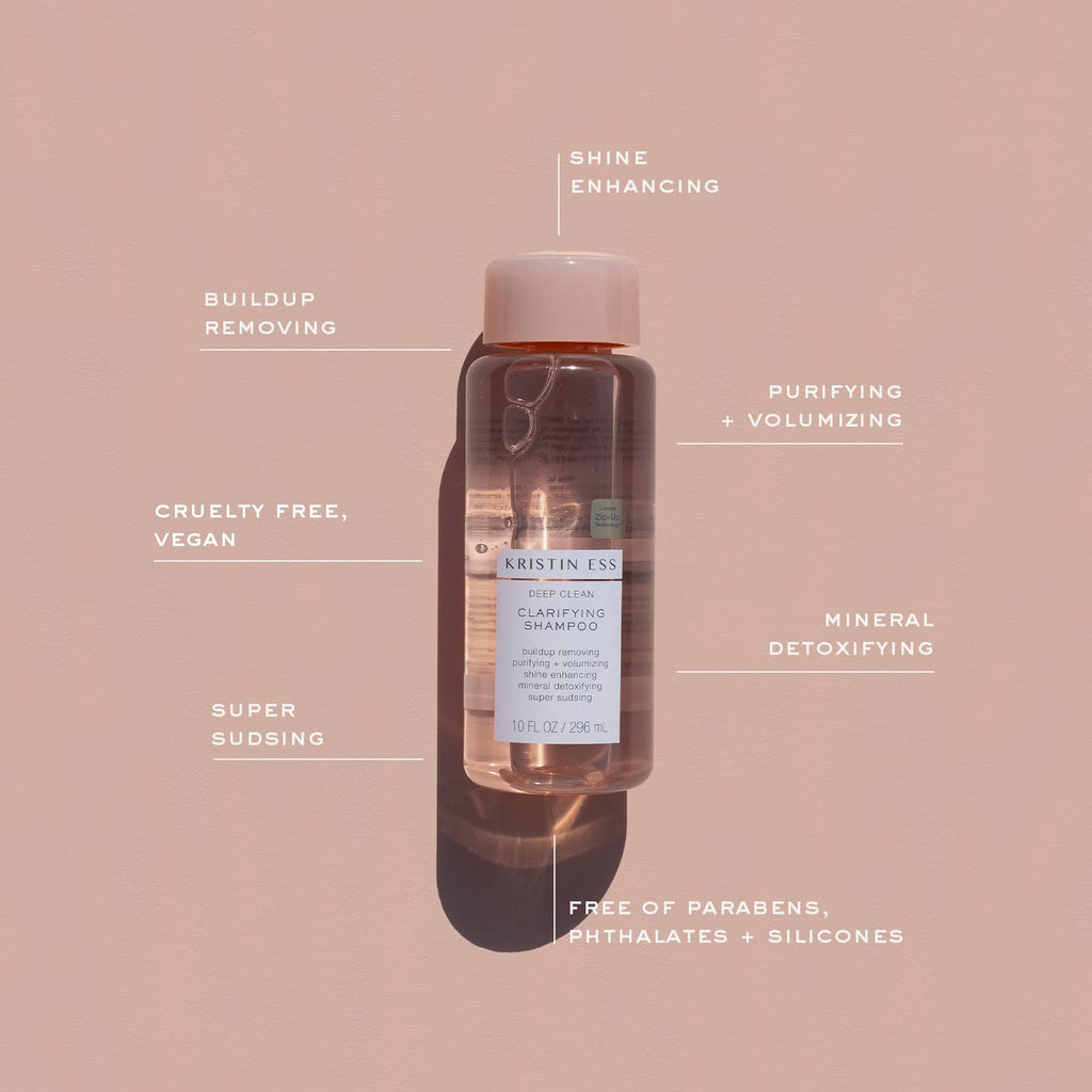 Kristin Ess Deep Clean Clarifying Shampoo for Oily Hair & Build Up | Detox Purifying + Cleansing Oily Hair Treatment - Sulfate Free + Vegan - Product for Thick, Curly + Color Treated Hair