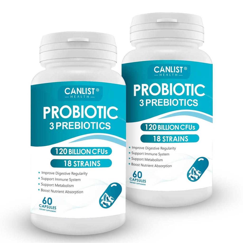 CANLIST Probiotics 120 Billion CFUs 18 Strains, 3 Prebiotics & Digestive Enzymes for Men Women,Digestive & Immune Support,Shelf Stable Non-GMO 60 Capsules