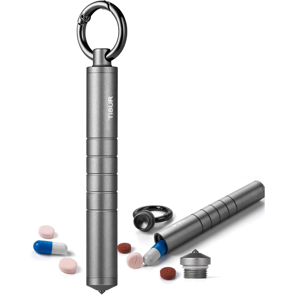 Buy now TISUR Small Travel Pill Box,Titanium Keychain Pill Holder Pill Case,Vitamin Organizer Metal Storage Pill Bottle Tube Container Multitool EDC Every Day Carry for Men at indiglob india