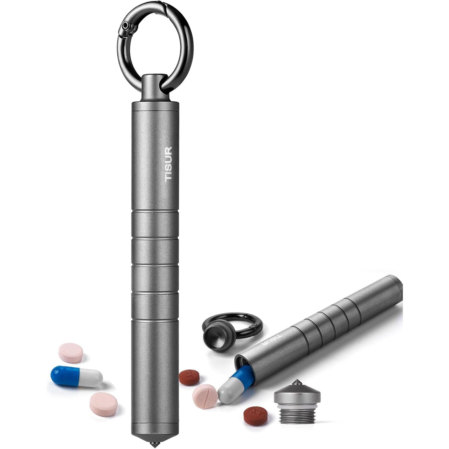 Buy now TISUR Small Travel Pill Box,Titanium Keychain Pill Holder Pill Case,Vitamin Organizer Metal Storage Pill Bottle Tube Container Multitool EDC Every Day Carry for Men Gray Titanium at indiglob india