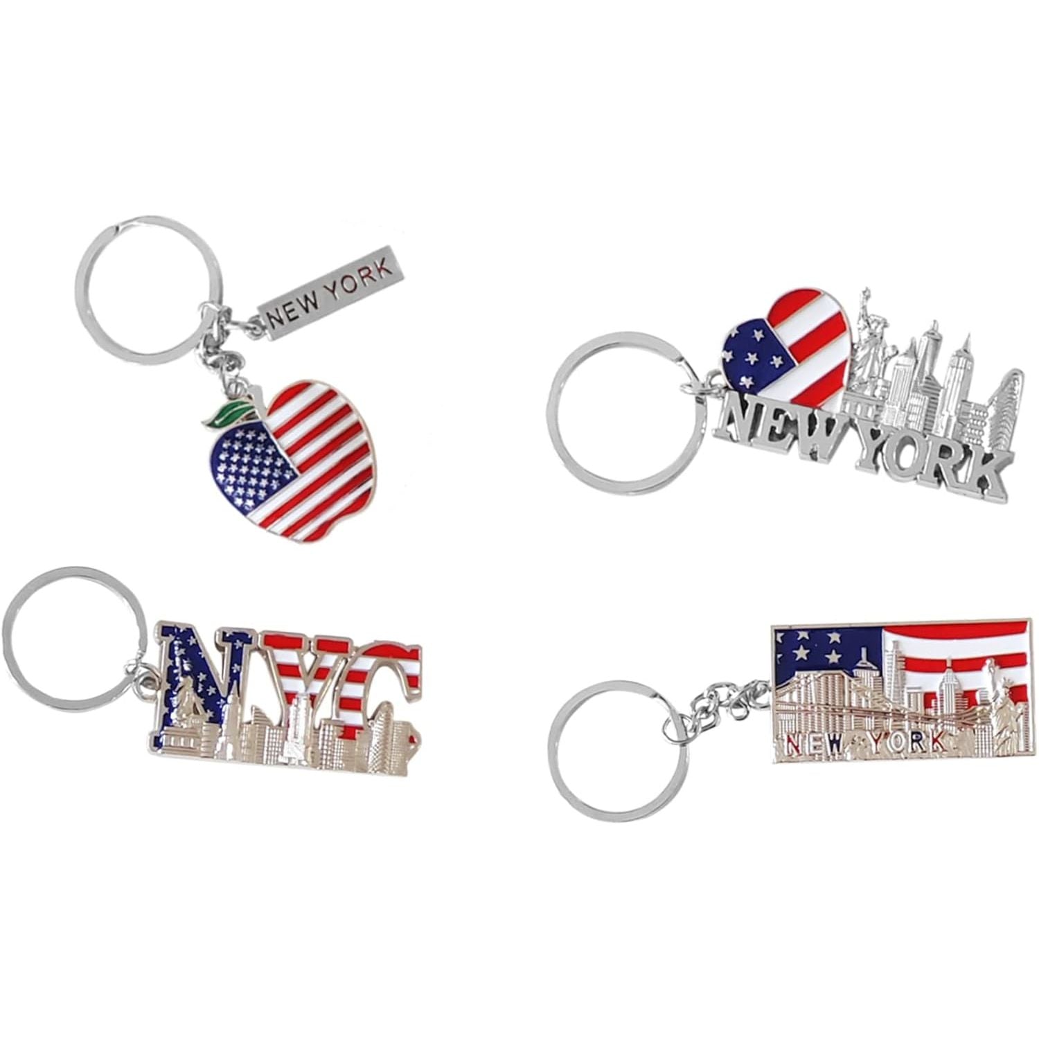 Buy now Spark 12-Pack New York City Souvenir Keychains – 3D Silver Metal NYC Landmark Set with Statue of Liberty, Empire State Building, Freedom Tower, Taxi Cab, USA Flag & Bottle Openers at indiglob india