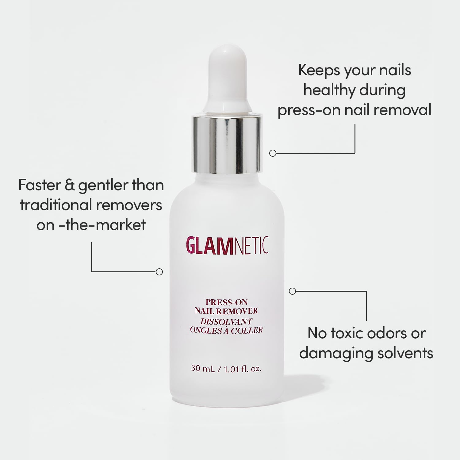 Glamnetic Press On Nail Remover Serum - Odorless | 30ml | Gentle remover serum for fake nails. No acetone, odorless formula. Safe, gentle removal for press-on nails