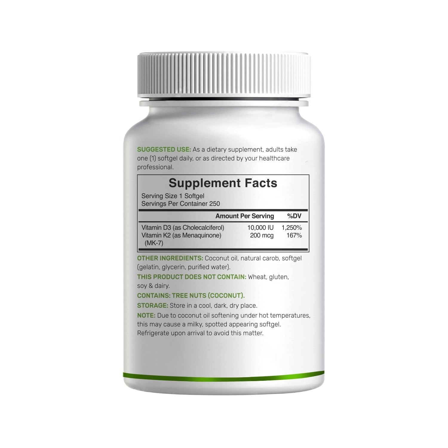 DEAL SUPPLEMENT Vitamin D3 10,000 IU + K2 MK7 200mcg Softgels, 250 Count | 2-in-1 Complex with Virgin Coconut Oil | Easy to Swallow